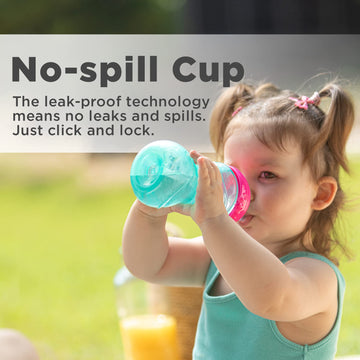 Nuby 3 Piece No-Spill Easy Grip Cup With Flex Straw, Clik It Lock Feature, Girl, 10 Ounce