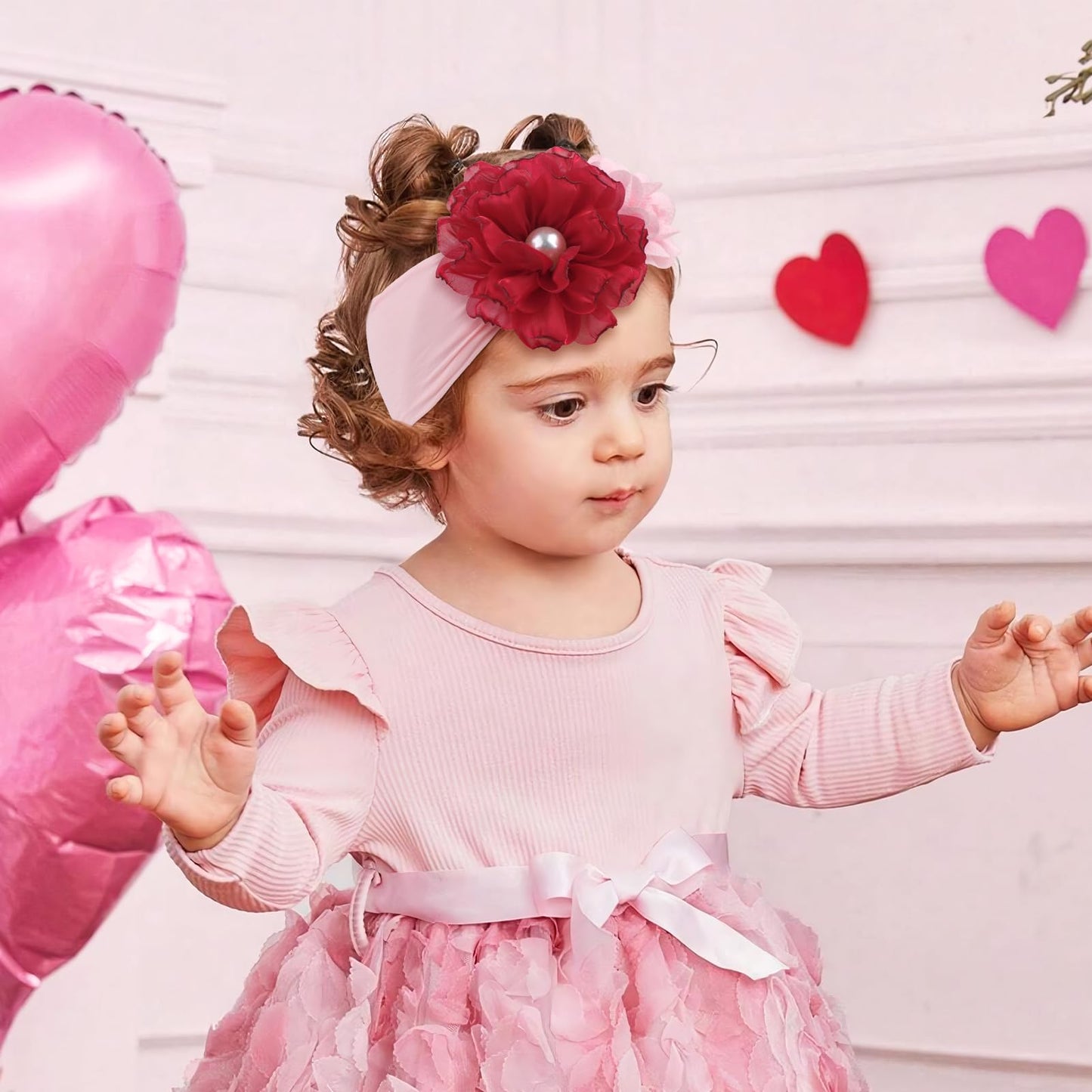 Yanjie Valentines Baby Girl Headbands Bows Red Hair Bows Newborn Headbands Heart Wide Hairbands Pink Flower Headband Baby Hair A