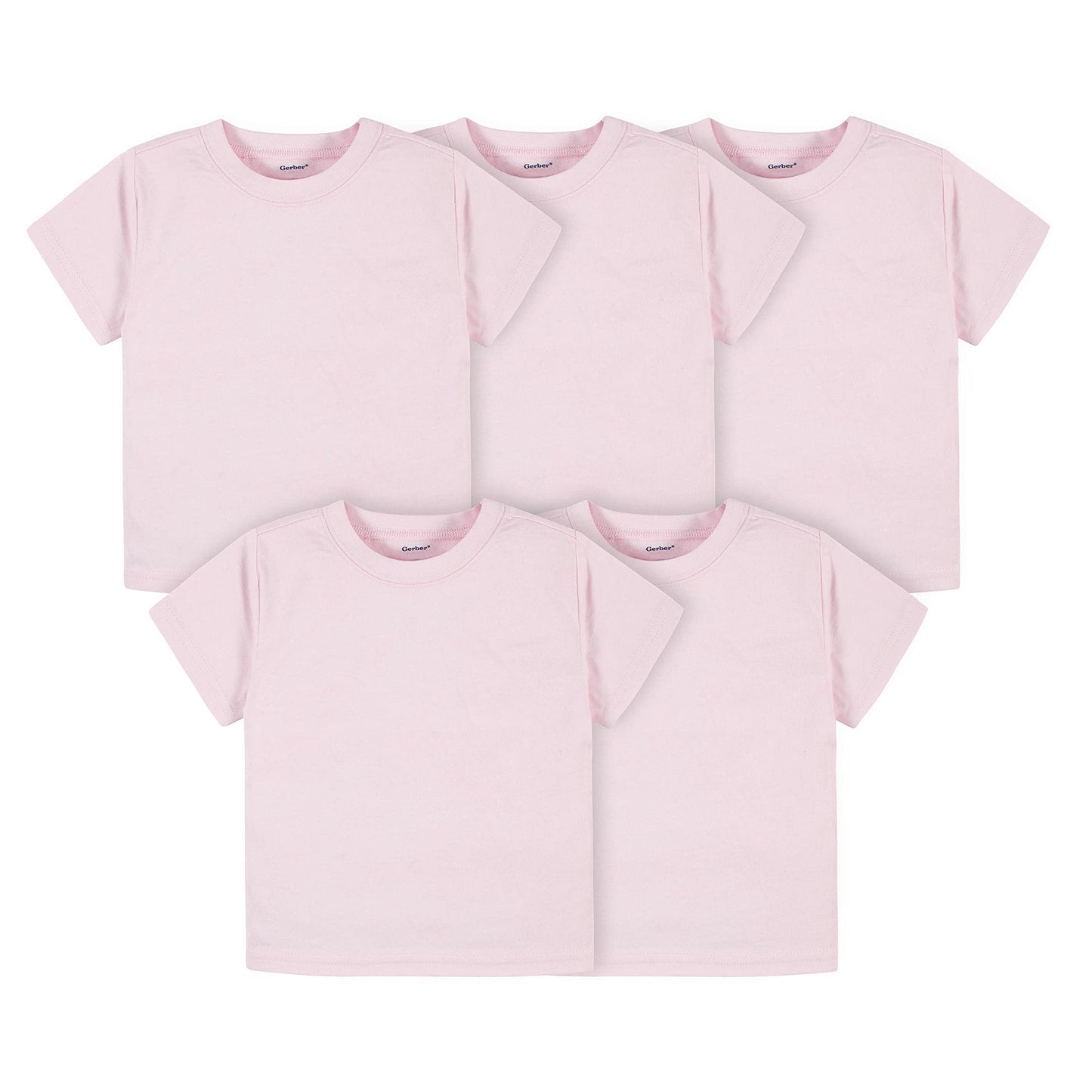 Gerber Baby Toddler 5-Pack Solid Short Sleeve T-Shirts Jersey 160 Gsm, Light Pink, 12 Months