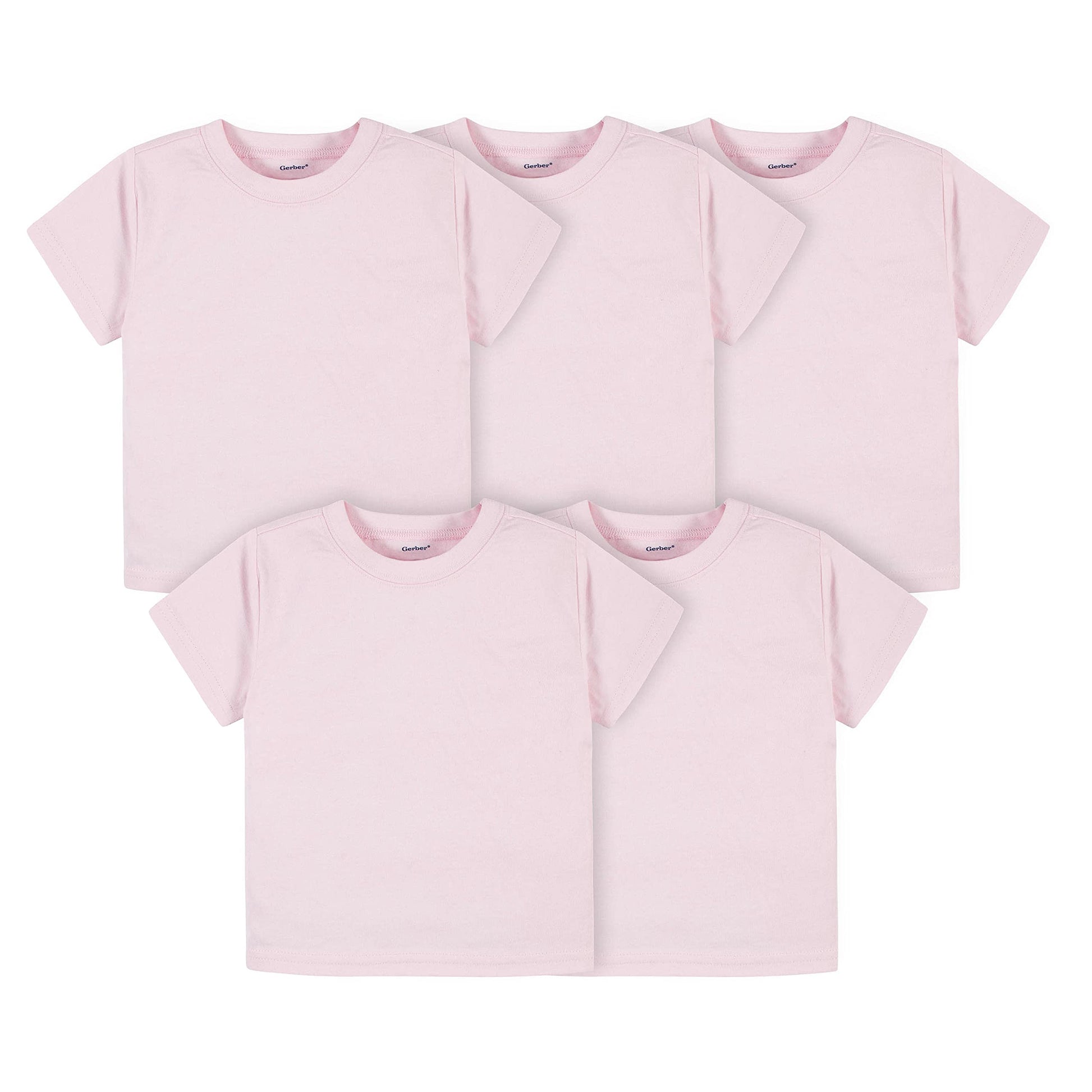Gerber Baby Toddler 5-Pack Solid Short Sleeve T-Shirts Jersey 160 Gsm, Light Pink, 12 Months