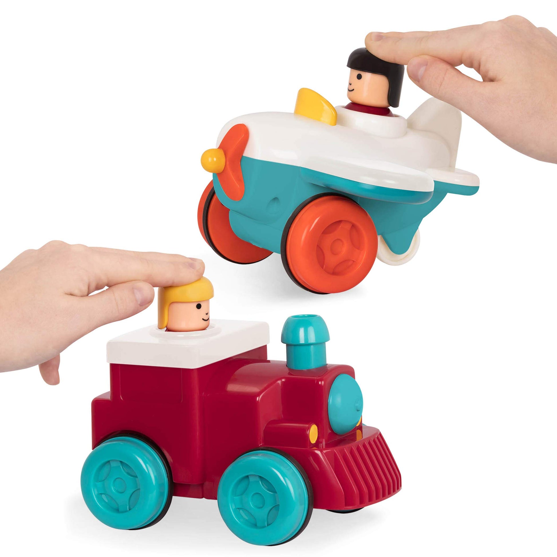 Battat - Wind - Up Vehicles - Pull - Back Cars - Toy Plane & Train Combo - Cause & Effect Toys - 18+ Months - Pump And Go Airpla