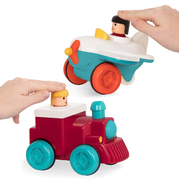 Battat - Wind - Up Vehicles - Pull - Back Cars - Toy Plane & Train Combo - Cause & Effect Toys - 18+ Months - Pump And Go Airpla