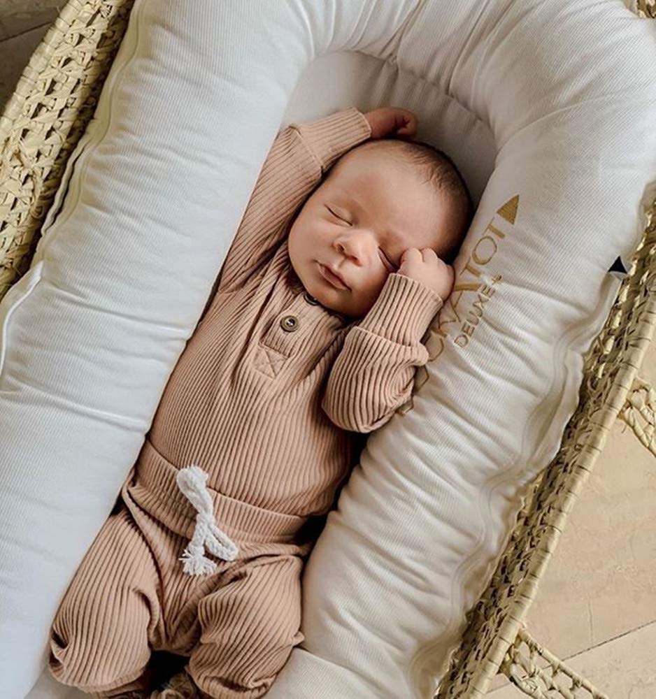 Baby Newborn Girls Boys Long Sleeve Clothes Striped Romper & Pants Set Infant Fall Winter Cotton Outfits (B-Brown, 12-18 Months)