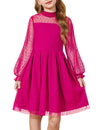 Arshiner Long Sleeve Girls Dress Fall Formal Party Fancy Costume Tulle DressesHot Pink Size 10-12