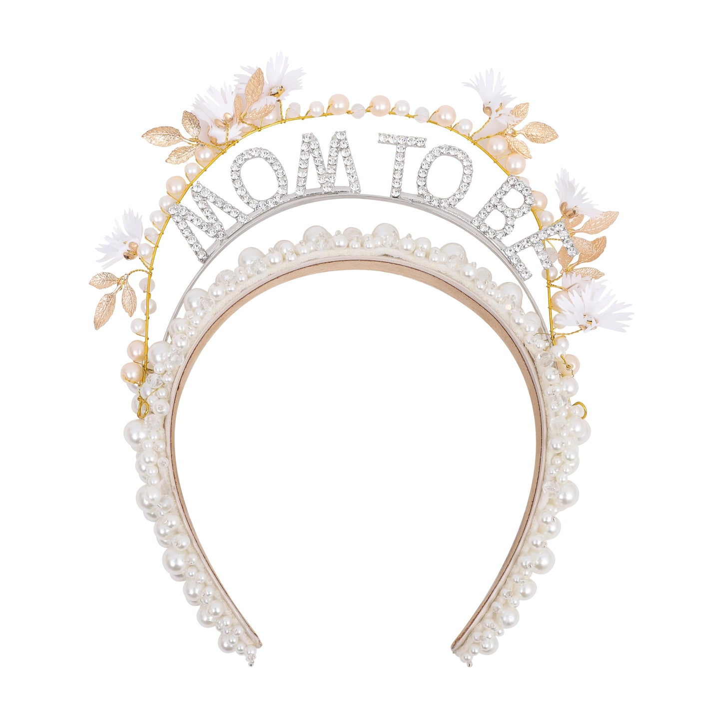 YOUAME Pearl Embellished Baby Shower Mom to be Headband - Handmade Mummy To Be Headpiece, Baby Shower Mother Head Accessory Pear