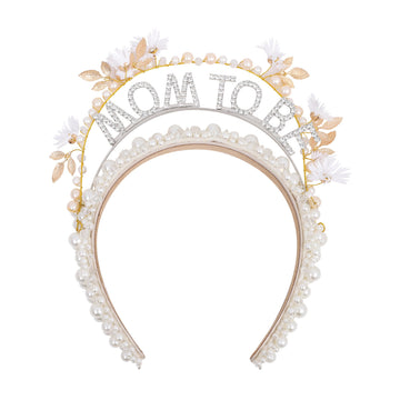 YOUAME Pearl Embellished Baby Shower Mom to be Headband - Handmade Mummy To Be Headpiece, Baby Shower Mother Head Accessory Pear