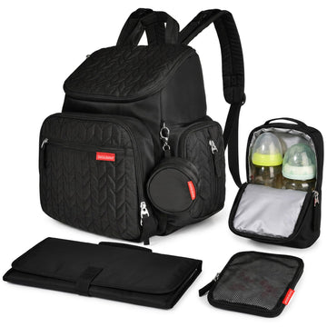 Bebamour Changing Bag with Baby Changing Mat, Mesh Bag, Insulated Bag, Large Baby Changing Bags, Black Upgraded, Backpack