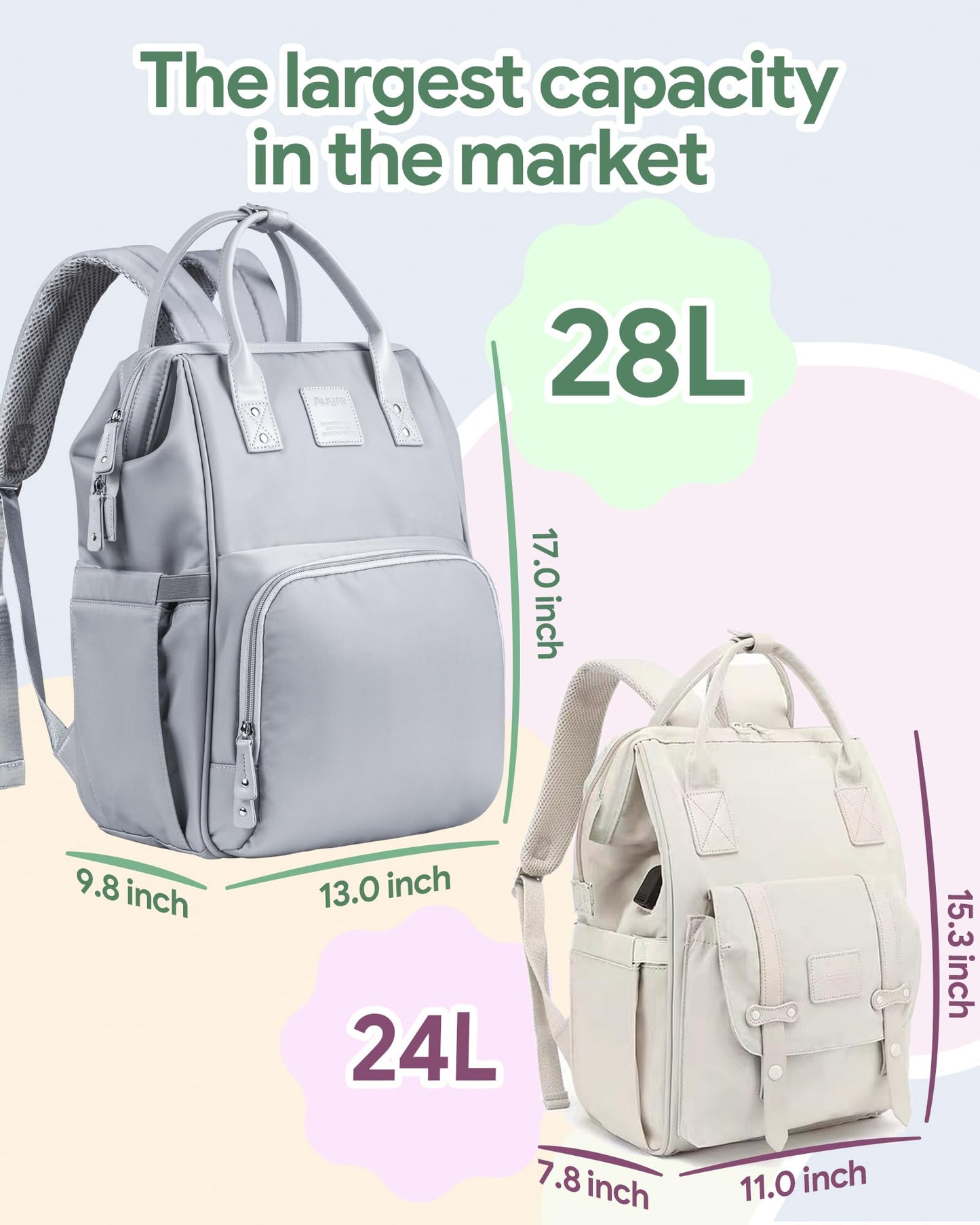 Auyre Diaper Bag Backpack Large Diaper Bag Travel Backpack With Insulated Pockets & Stroller Straps Baby Shower Gifts Large Capa