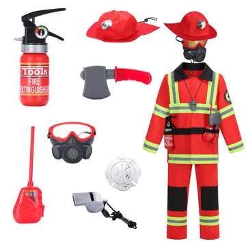 Hapnbcele Firefighter Costume For Kids Fire Fighter Costume Dress Up Set With Hat Jacket Pants Badge Belt Axe Fire Extinguisher