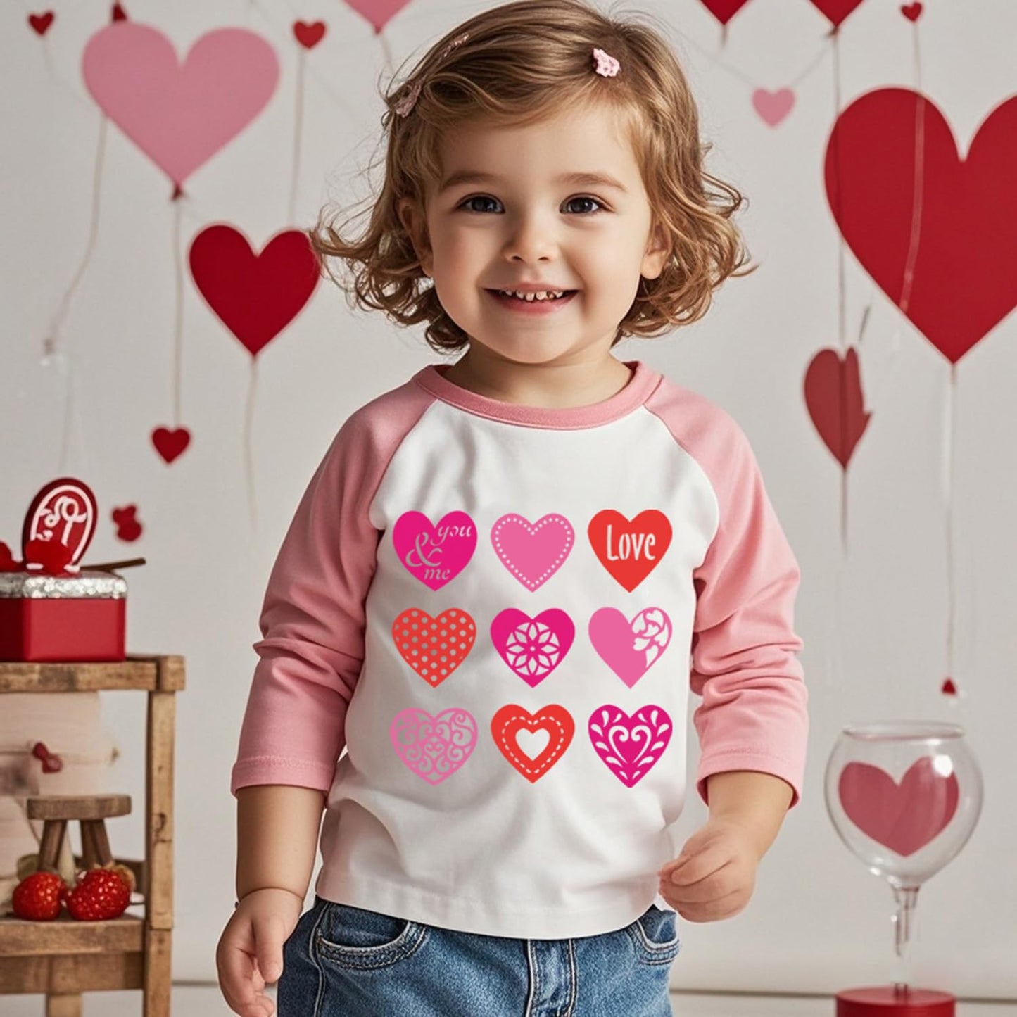 Toddler Boy Valentines Day Shirt Little Girls 7T Love Heart Long Sleeve Raglan Kids Shirts For Valentines Pink Tees