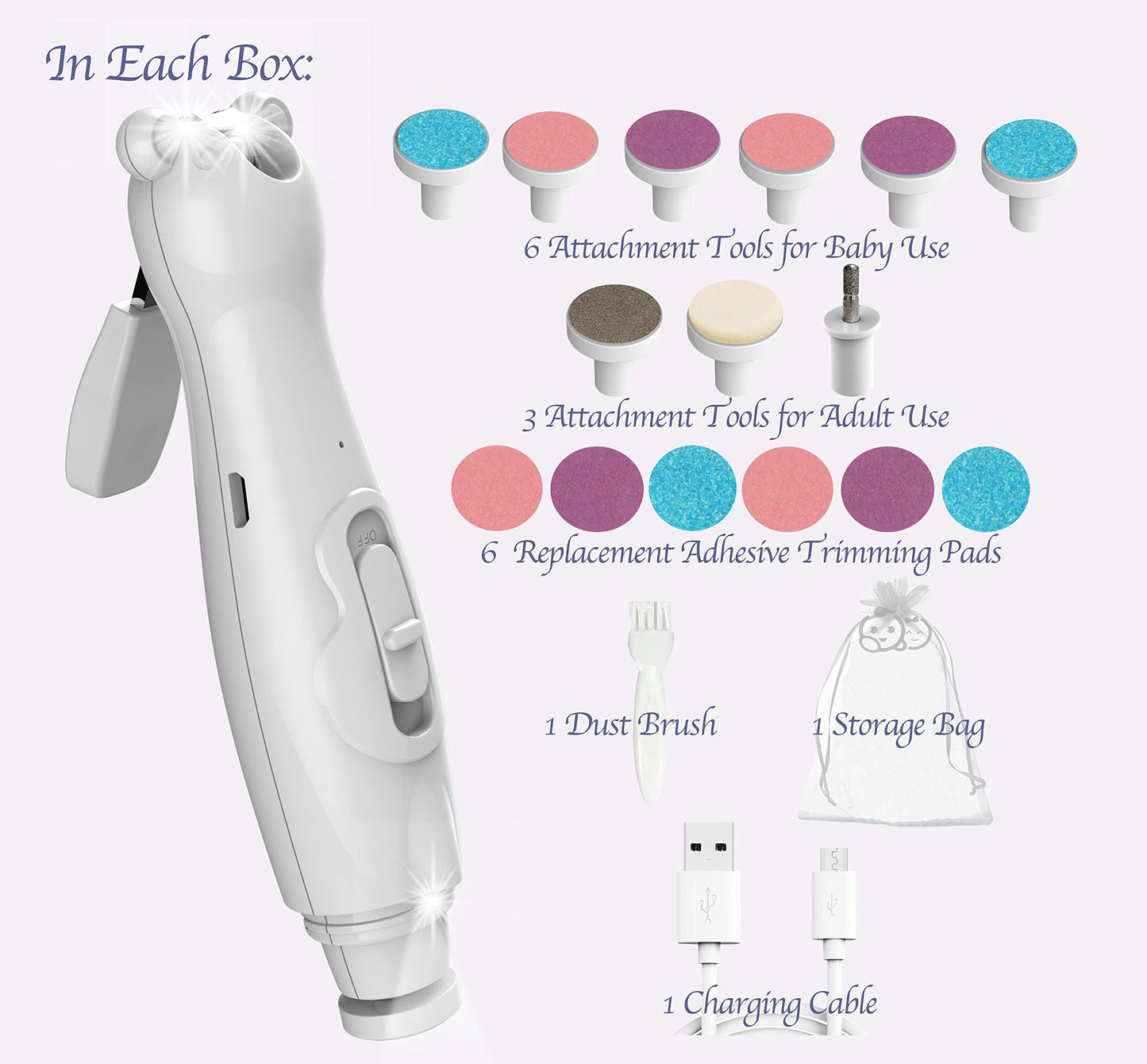 Royal Angels Rechargeable Baby Nail Clippers 20 In 1, Safe Electric Nail Trimmer, Baby Nail Kit, Additional Replacements, Newbor