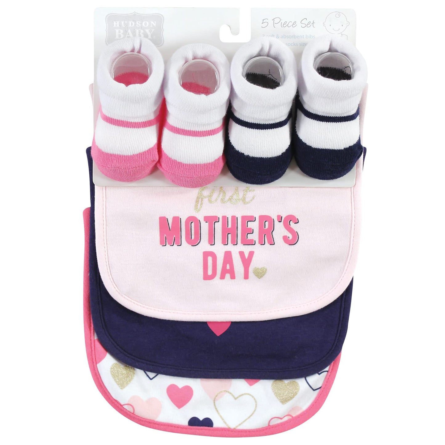 Hudson Baby Unisex Baby Cotton Bib And Sock Set, Girl Mothers Fathers Day, One Size