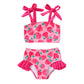 Younger Tree Toddler Girls Two Pieces Swimsuit Color Block Stripe Swimwear Summer Beach Bathing Suit (Pink#Strawberry 18-24 Mont