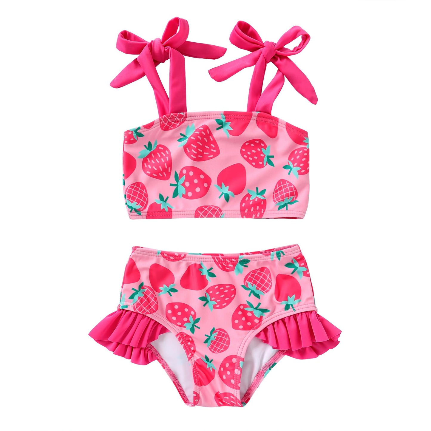Younger Tree Toddler Girls Two Pieces Swimsuit Color Block Stripe Swimwear Summer Beach Bathing Suit (Pink#Strawberry 18-24 Mont