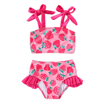 Younger Tree Toddler Girls Two Pieces Swimsuit Color Block Stripe Swimwear Summer Beach Bathing Suit (Pink#Strawberry 18-24 Mont