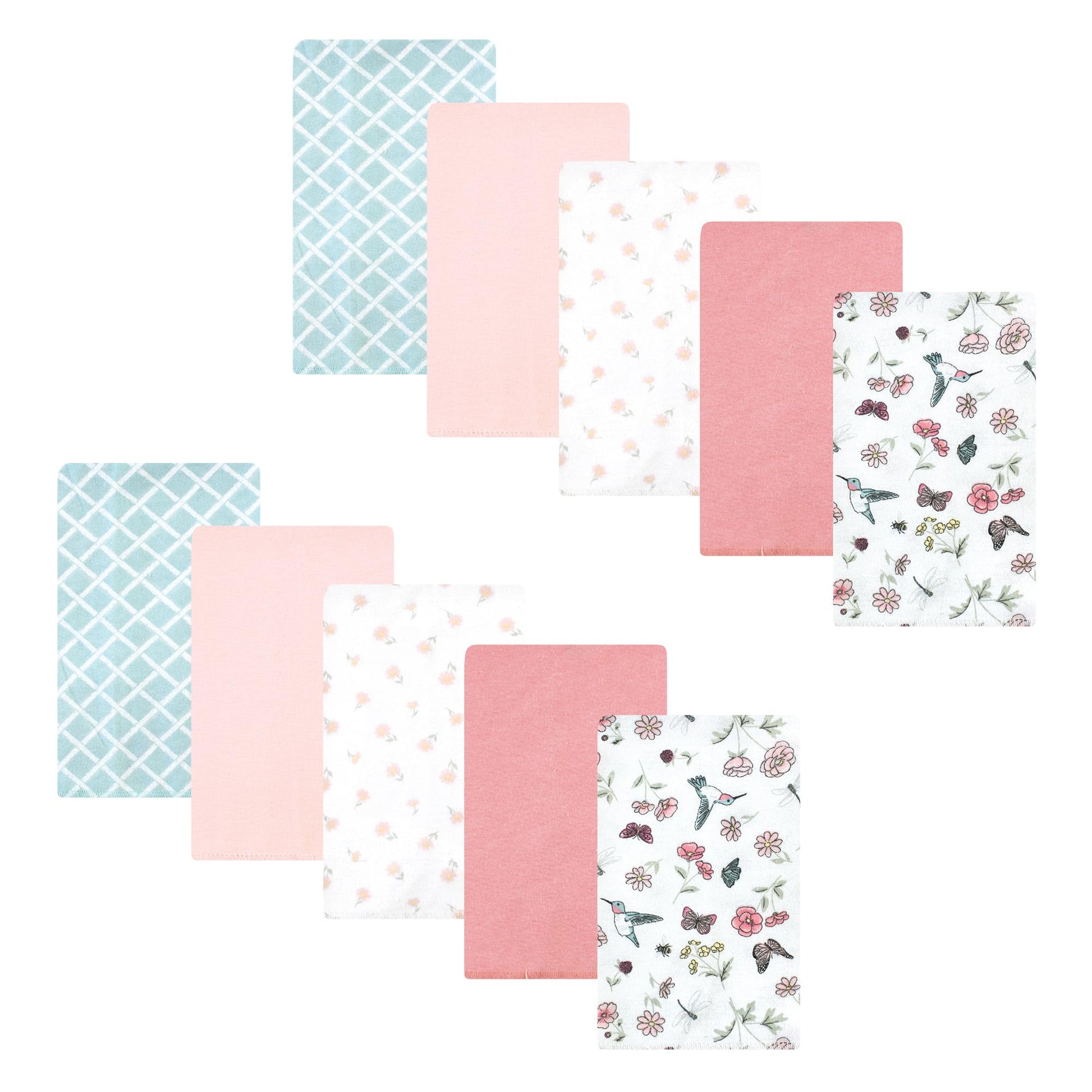 Hudson Baby Unisex Baby Cotton Flannel Burp Cloths, Hummingbird Garden 10 Pack, One Size