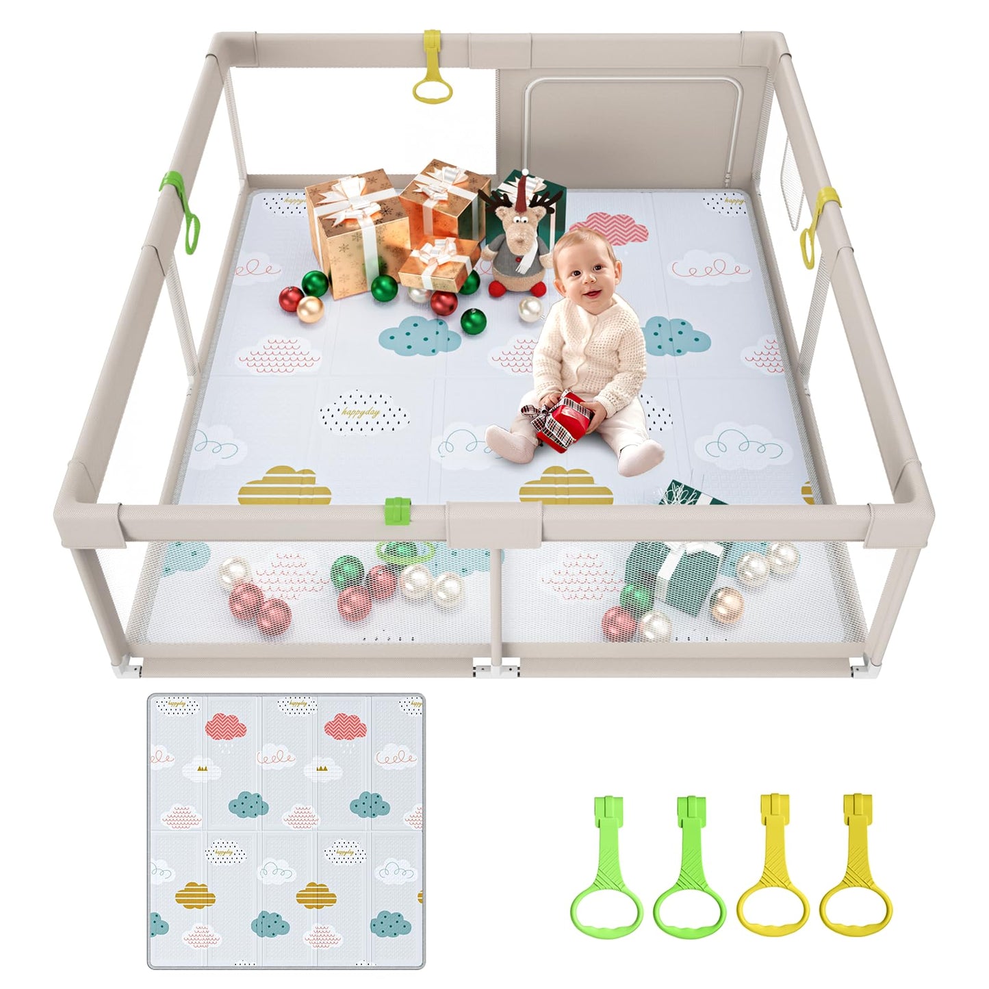 Baby Playpen with Mat, 59x59inch Playpen for Babies and Toddlers, Kids Play Pen, Extra Large Baby Playpen,Baby Fence,Big Playpen