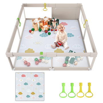 Baby Playpen with Mat, 59x59inch Playpen for Babies and Toddlers, Kids Play Pen, Extra Large Baby Playpen,Baby Fence,Big Playpen