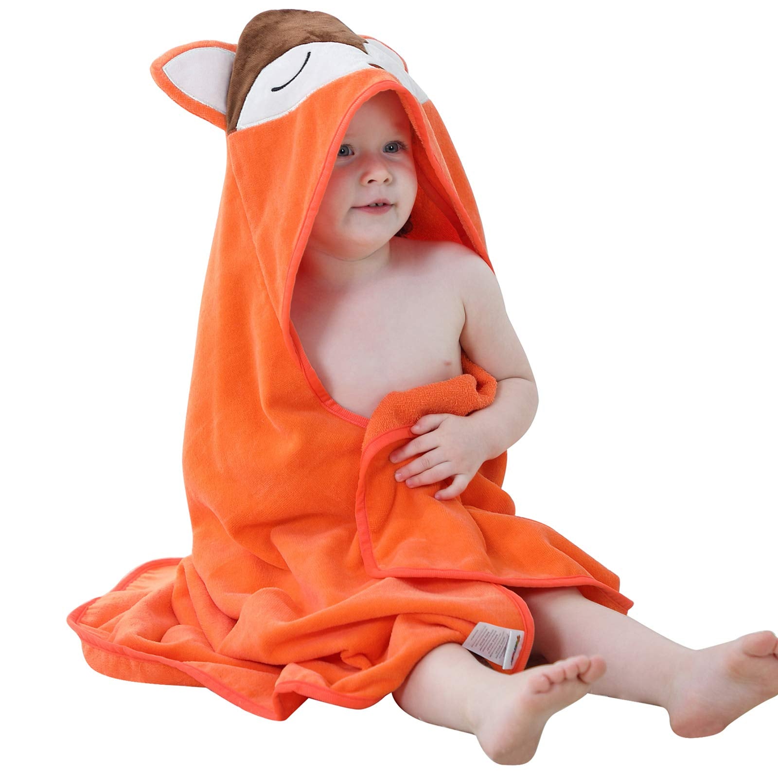 Michley Animal Hooded Baby Towel Washcloth, Toddler Premium Cotton Absorbent Bathrobe For Girls Boys 0-6T (Fox)