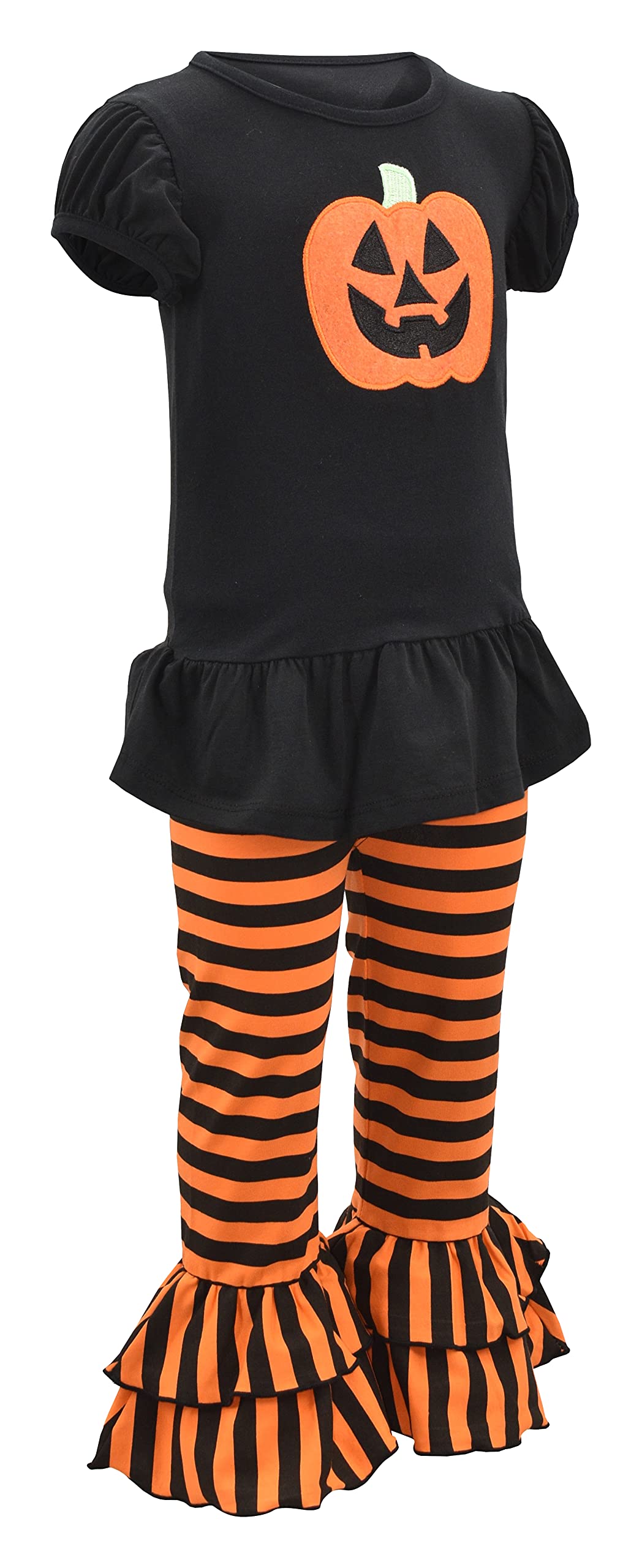 Unique Baby Baby-Girls 2 Piece Halloween Pumpkin Ruffled Pants Outfit (5T)