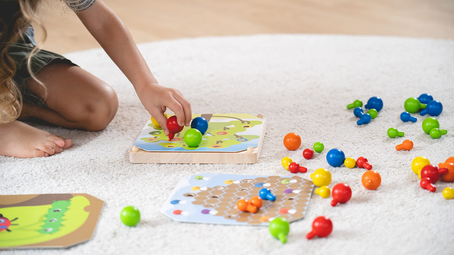PlanToys Creative Wooden Peg Board With 3 Double Sided Cards (5399) | Sustainably Made from Rubberwood and Non-Toxic Paints and