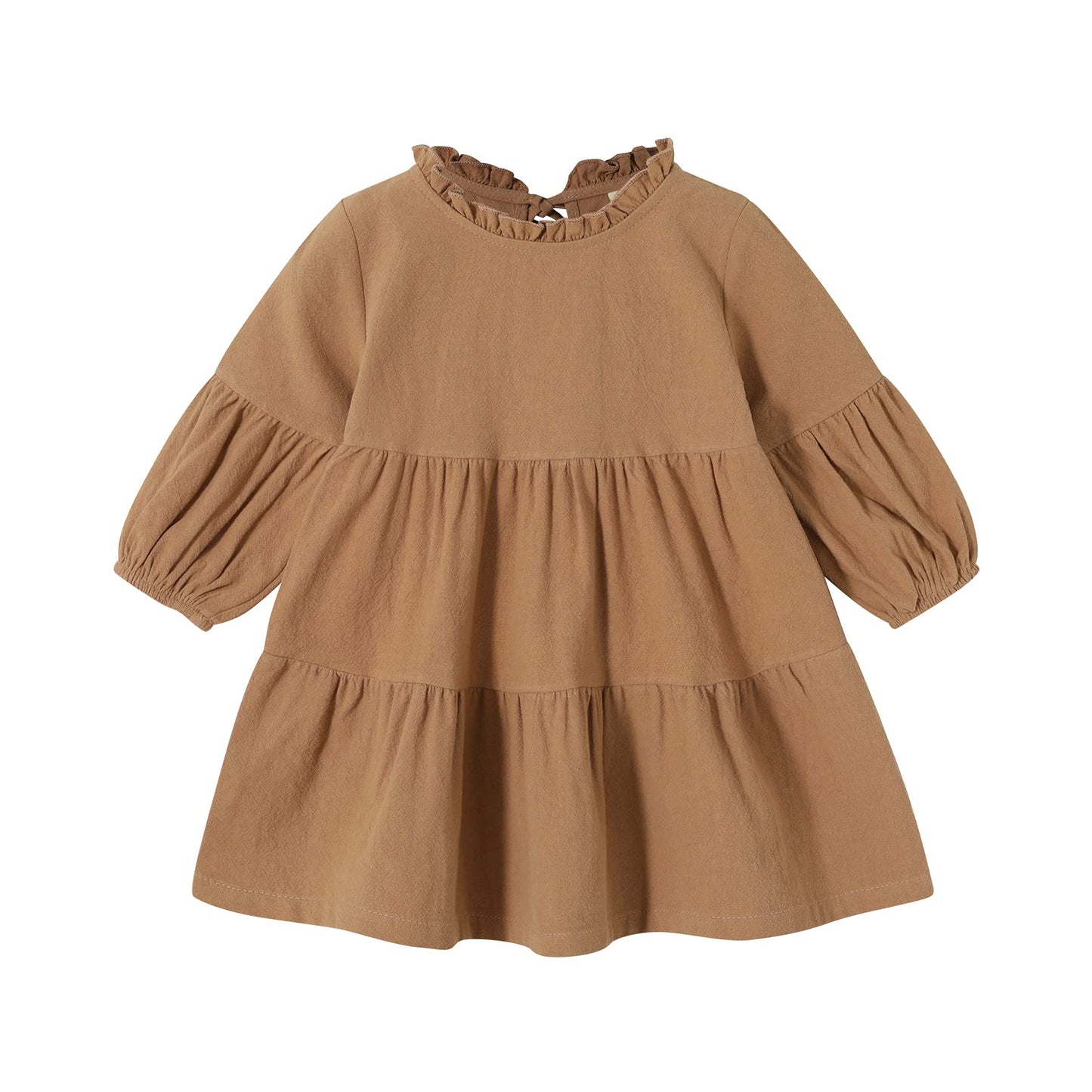 Toddler Kids Baby Girl Dress Lantern Long Sleeve Solid Color Casual Dresses Girls Fall Winter Outfit Clothes (18-24 Months, Khak