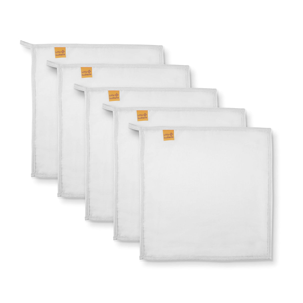 Little Sudhams Double Muslin Cotton Wash Cloth 40S 30Cmx30Cm (Set Of 5 White)
