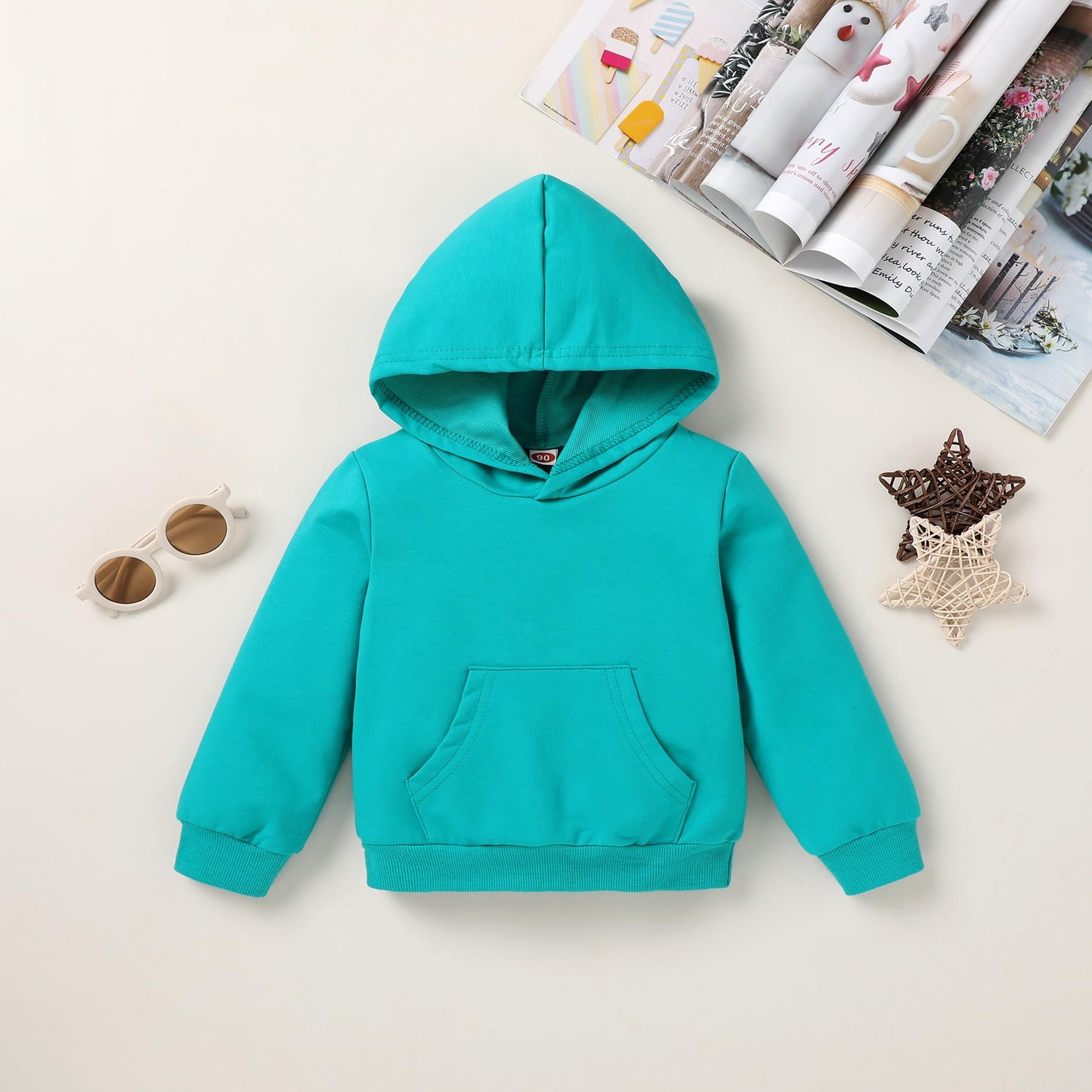 Happy Town Toddler Fall Outfits For Girl Boy Long Sleeve Hoodie Top And Long Sweatpants Set Toddler Sweatsuit (Solid Color-Lake