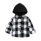Kids Little Boys Girls Baby Long Sleeve Button Down Hooded Plaid Shirt Red Plaid Flannel Outfits (Black White, Tag 90, Us 12-18