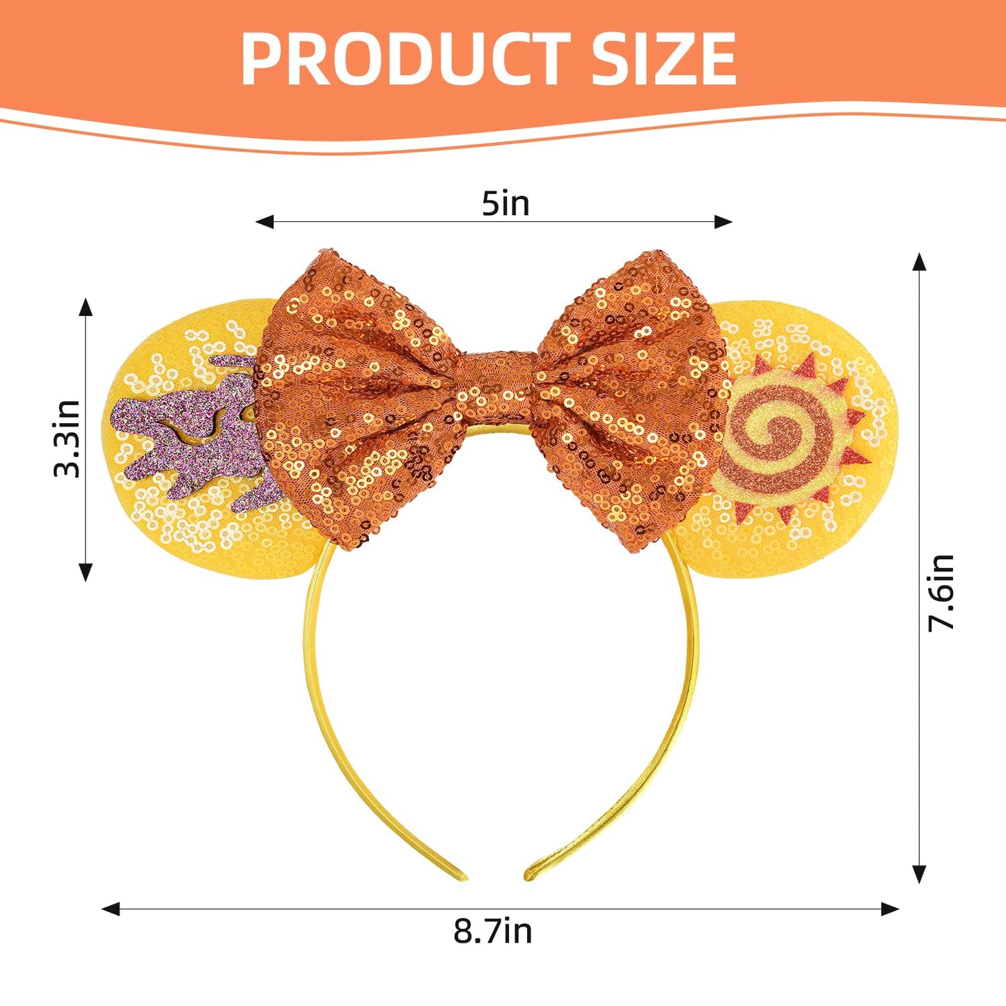 Seamoy Sequin Simba Minnie Ears Headband, Lion King Mouse Ears, Animal Kingdom Park Ears Princess, Sparkle Rose Gold Classic Red