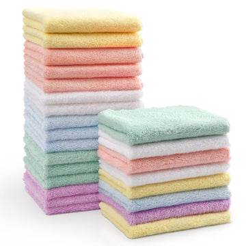 Homexcel Baby Washcloths 24 Pack-Microfiber Coral Fleece Baby Bath Face Towel 7 X 9 Inch Extra Absorbent And Soft Burp Cloth And