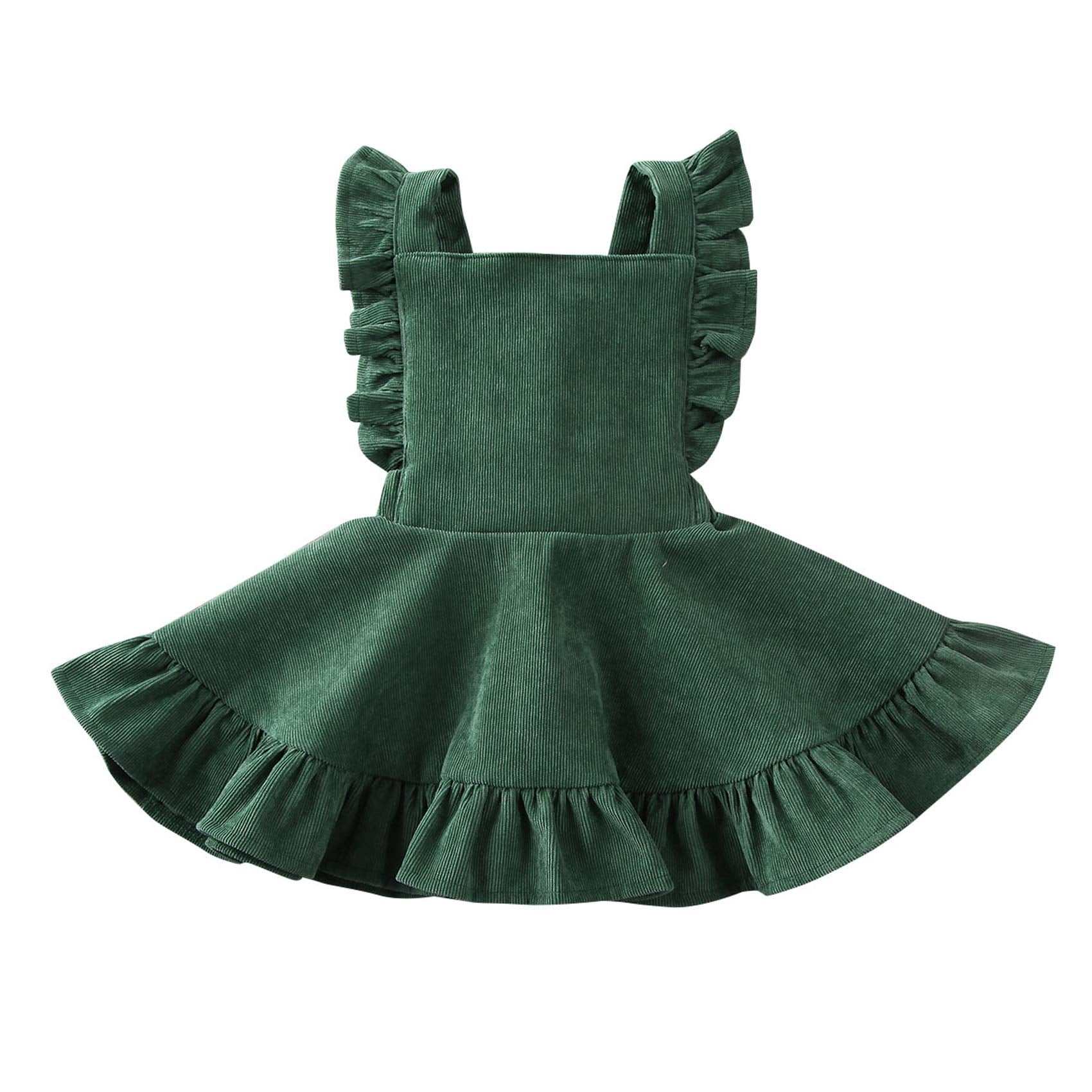 Karuedoo Baby Girls Velvet Suspender Skirt Infant Toddler Ruffled Casual Strap Sundress Summer Outfit Clothes (12-24M, Green 2(V