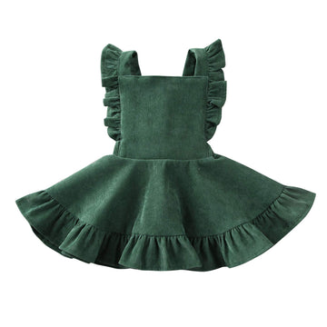 Karuedoo Baby Girls Velvet Suspender Skirt Infant Toddler Ruffled Casual Strap Sundress Summer Outfit Clothes (12-24M, Green 2(V
