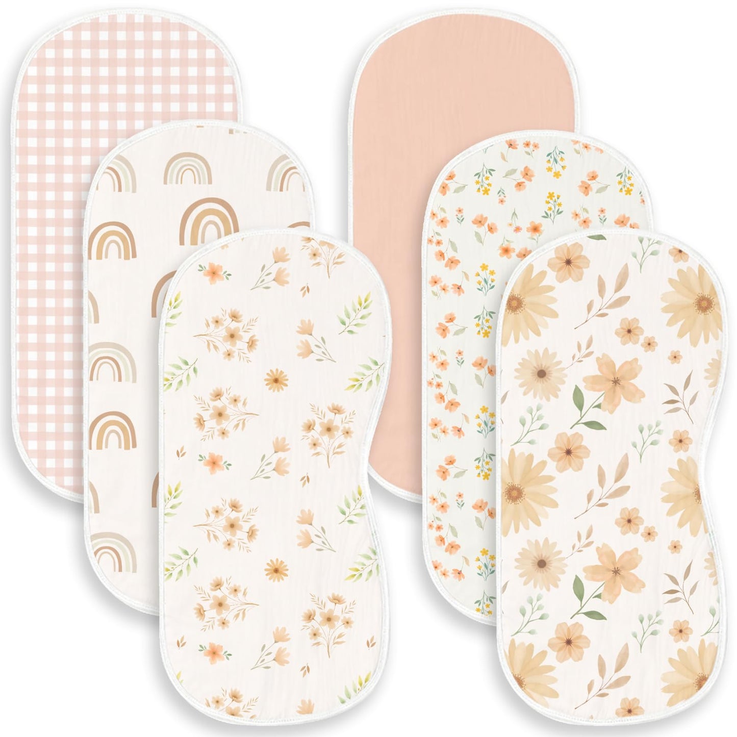Spriggenix 6 Pack Boho Theme Burp Cloths Baby Girls Boys, Large Cotton Burping Clothes for Newborns Gifts Extra Soft and Absorbe