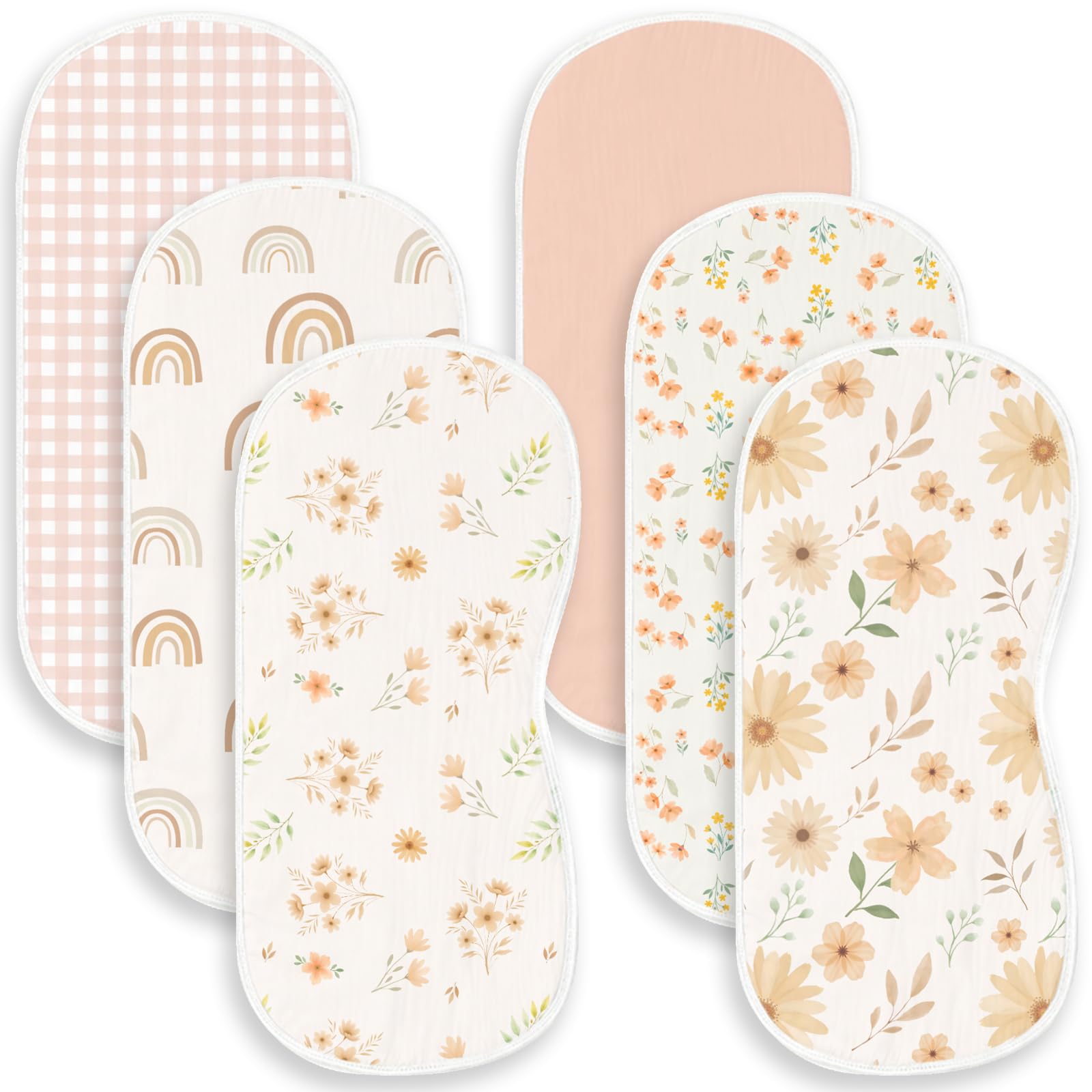 Spriggenix 6 Pack Boho Theme Burp Cloths Baby Girls Boys, Large Cotton Burping Clothes for Newborns Gifts Extra Soft and Absorbe