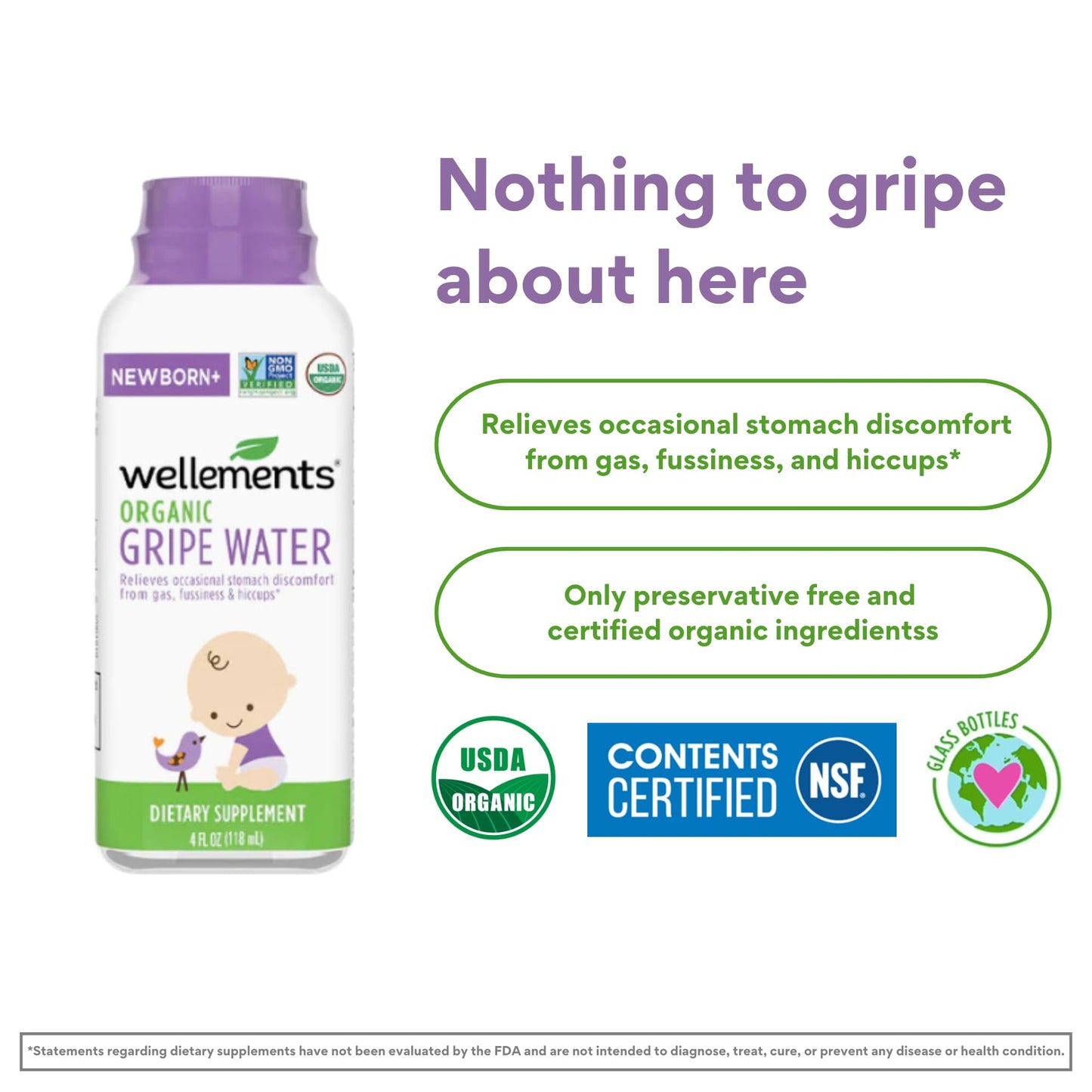 Wellements Organic Gripe Water | Relieves Occasional Stomach Discomfort From Baby Gas, Colic, Hiccups And Fussiness | Certified