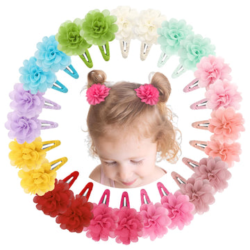 Ded 24Pcs 2.7' Chiffon Flower Hair Bows Clips Flower Tiny Hair Clips Fine Hair For Girls Infants Toddlers Set Of 12 Pairs