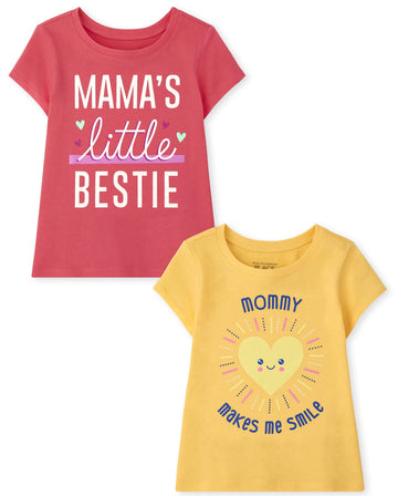The Children'S Place Baby Toddler Girls Short Sleeve Graphic T-Shirt 2-Pack, Mama'S Little Bestie/Mommy Makes Me Smile, 4T