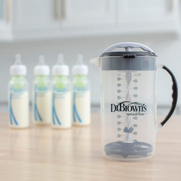 Dr. Brown'S Baby Formula Mixing Pitcher With Adjustable Stopper, Locking Lid, & No Drip Spout, 32Oz, Bpa Free, Black