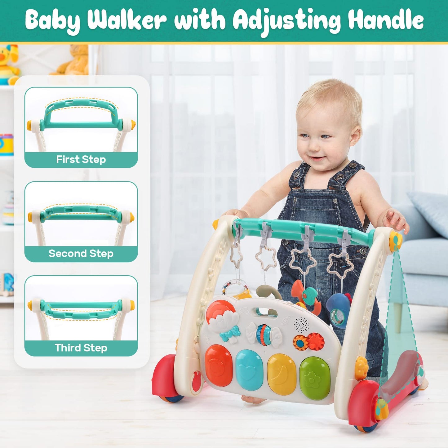 Cute Stone Baby Gym Play Mat & Baby Learning Walker, Baby Activity Mat With Play Piano, Musical Activity Center With Lights, Bab