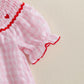 Toddler Baby Girl Valentines Day Outfit Ruffle Smocked Heart Embroidery Dress Plaid Playwear Summer Outfit 6M-4T (Pink, 2-3 Year
