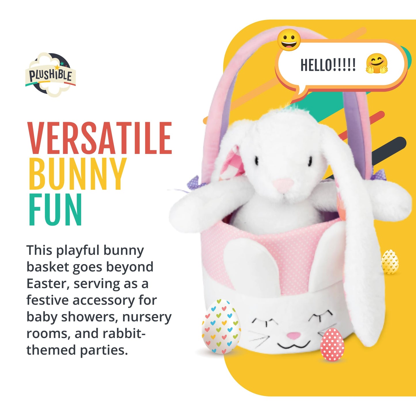 Plushible Bunny Easter Basket With Handle - Ideal For Baby'S 1St Easter, Toddlers, Boys, And Girls Of All Ages, Perfect For Gift