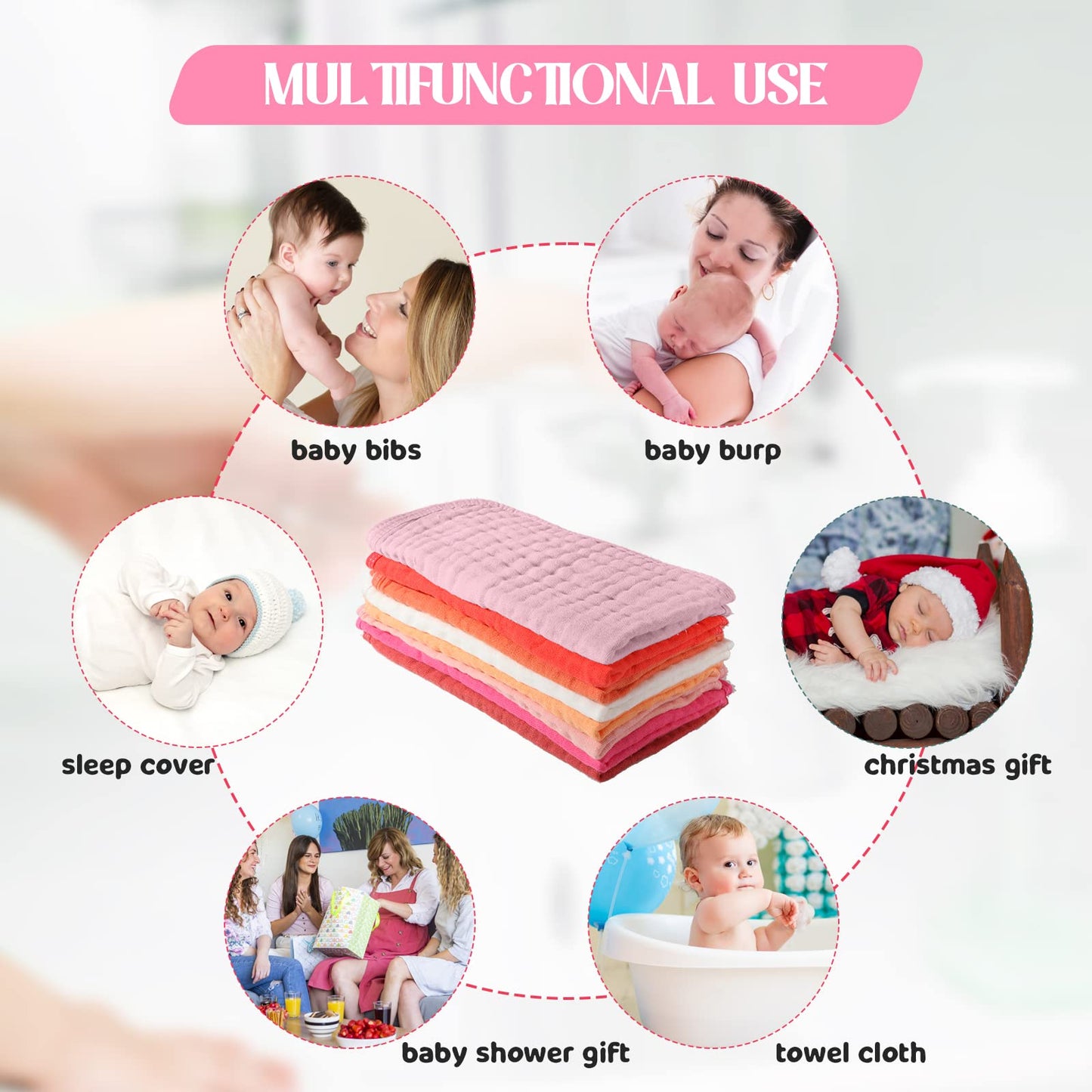 Remagr 8 Packs Muslin Burp Cloths 6 Layers Unisex Baby Items Absorbent Burp Rags Colorful Muslin Washcloths For Baby Plain Soft
