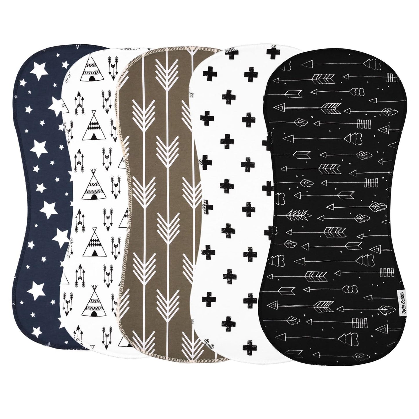 Dodo Babies 5-Pack Baby Burp Cloths - Soft, Absorbent Cotton Burp Cloths - includes Pacifier Case and 2 Pacifier Clips - Colors: