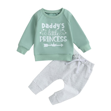 Baby Girl Clothes Valentines Day Outfits Long Sleeve Fall Winter Infant Toddler Sweatshirt Top Pants Set (Green-Daddy'S Princess