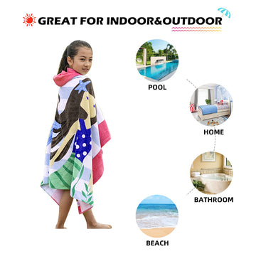 Bangsaur Kids Towels With Hood, Oversize Bath Pool Swiming Towel Wrap Toddlers Girls Baby 3-12 Years Cotton Changing Robe Star M