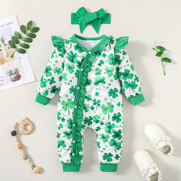 Doisbetthsay Valentines Day Baby Girl Outfit Long Sleeve Heart Print Romper Bodysuit Jumpsuit With Headband Baby Clothes (Shamro