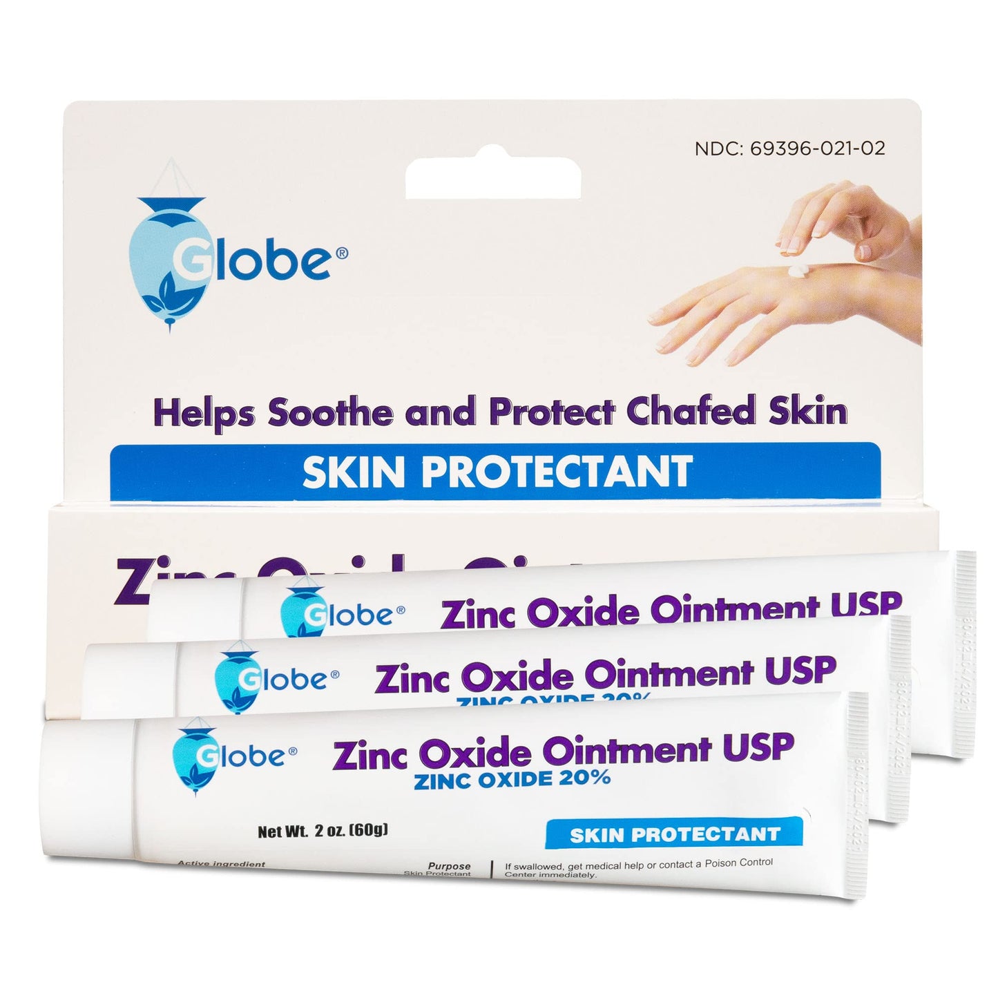 Globe Zinc Oxide Ointment 20%| 2 Ounce Tube (3 Pack) (Total 6 Oz) | Advanced Skin Protection | For Diaper Rash, Relief From Pois