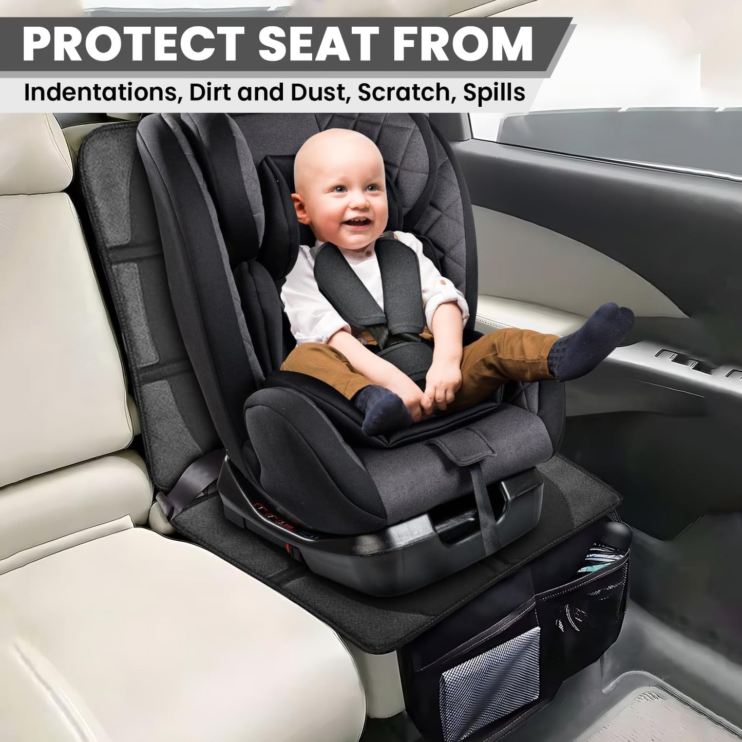 Runeti Car Seat Protector For Child And Baby Seats - 2 Pack Premium Fabic Waterproof & Non-Slip Backing Thick Padding With Mesh