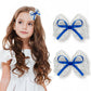 Lmymhmlm 2Pcs Blue Hair Bows For Girls, White Lace Bow With Blue Ribbon, Alligator Bow Hair Clips, Handmade Hair Accessories For